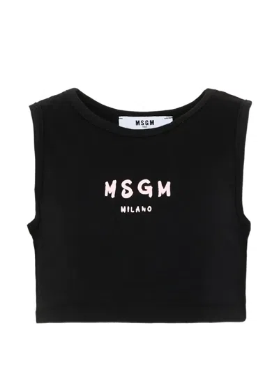 Msgm Kids' Logo-print Cropped Top In Multi