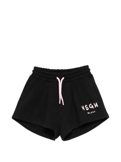 Msgm Kids' Logo-print Drawstring Shorts In Black