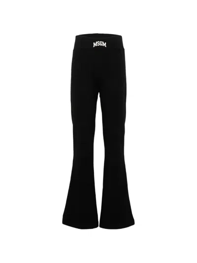 Msgm Kids' Logo-print Flared Leggings In Black