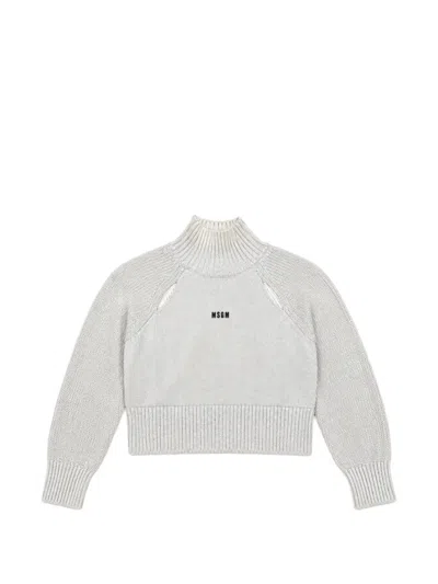 Msgm Kids' Logo-print High-neck Sweater In Neutrals