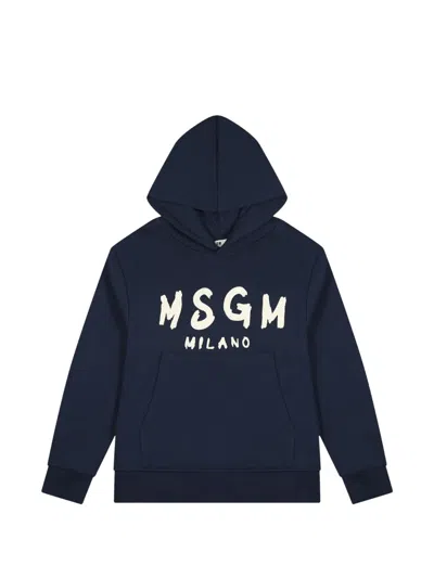 Msgm Kids' Logo-print Hoodie In Blau