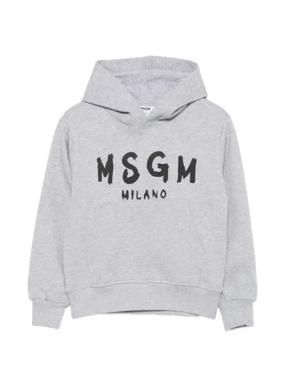 Msgm Kids' Logo-print Hoodie In Grey