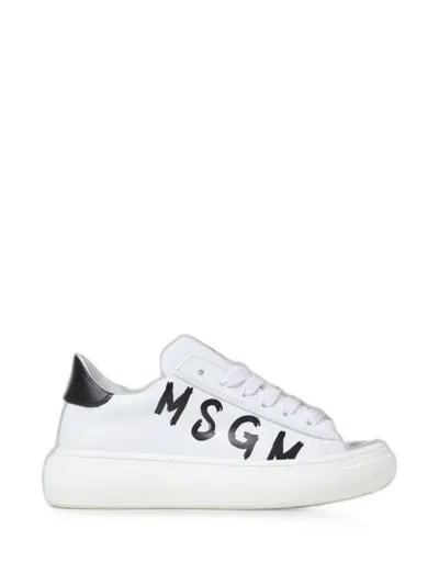 Msgm Logo-print Leather Sneakers In White