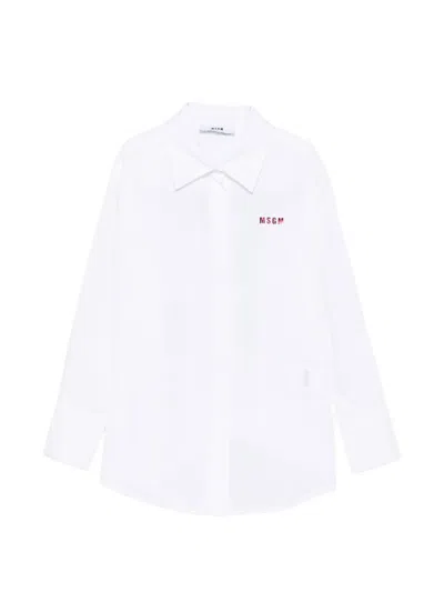Msgm Logo-print Long-sleeve Shirt In 白色