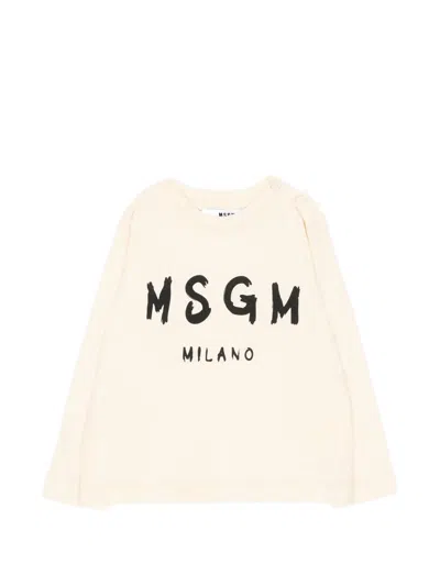 Msgm Babies' Logo-print Long-sleeved T-shirt In White