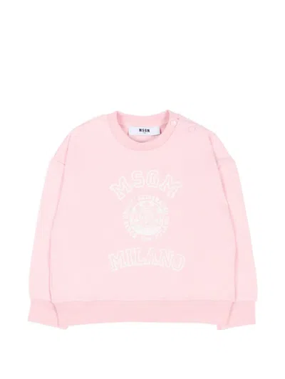 Msgm Babies' Logo-print Press-stud Sweater In Pink