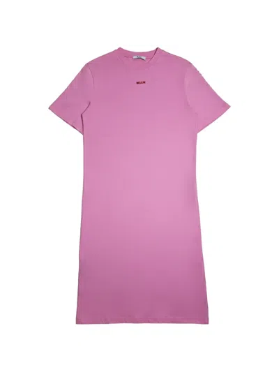Msgm Kids' Logo-print Short-sleeve Dress In Pink