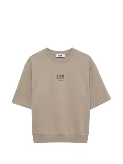 Msgm Logo-print Short-sleeve Sweatshirt In Nude