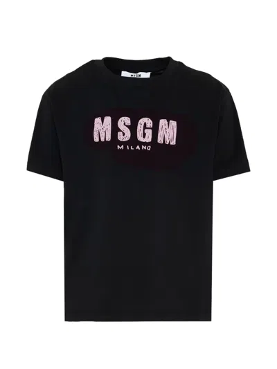 Msgm Kids' Logo-print Short-sleeve T-shirt In Black