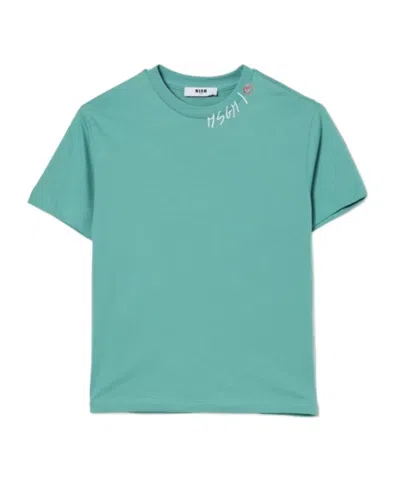 Msgm Kids' Logo-print Short-sleeve T-shirt In Blue