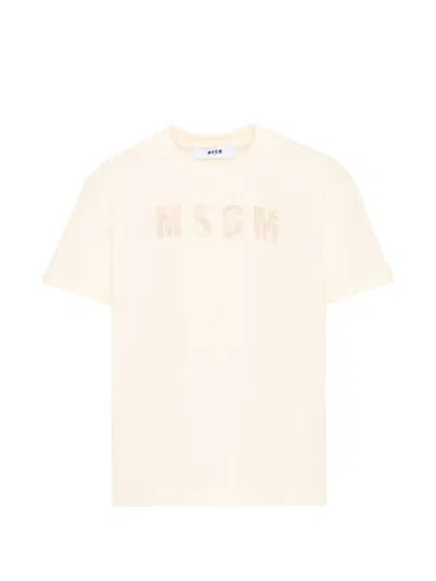 Msgm Kids' Logo-print Short-sleeve T-shirt In Neutral