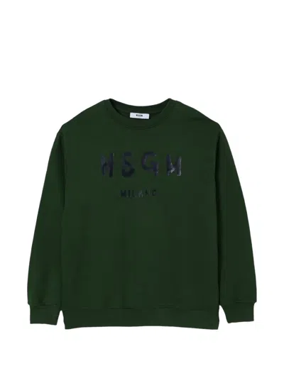 Msgm Kids' Logo-print Sweater In Green