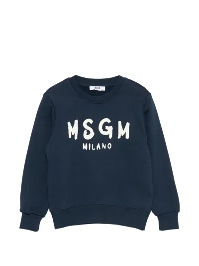 Msgm Kids' Logo-print Sweatshirt In Blue