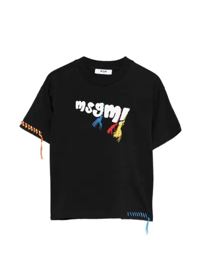 Msgm Kids' Logo-print Tassel-detail T-shirt In Black
