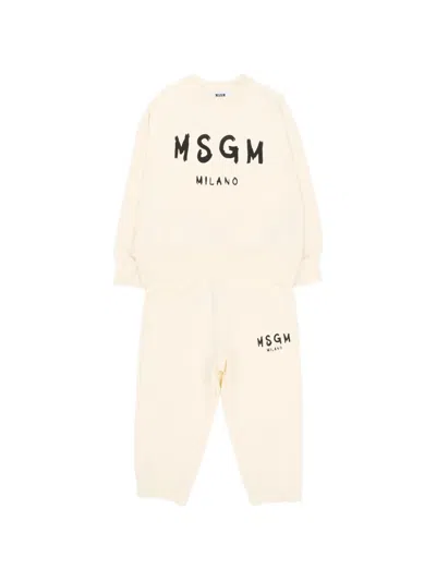 Msgm Babies' Logo-print Track Pants In White