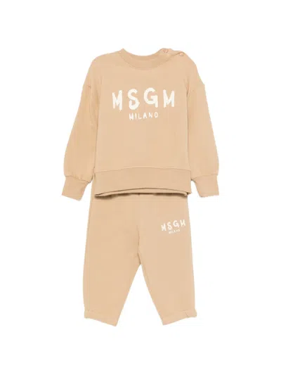 Msgm Babies' Logo-print Tracksuit In Neutrals