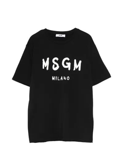 Msgm Kids' Logo-print T-shirt In Black