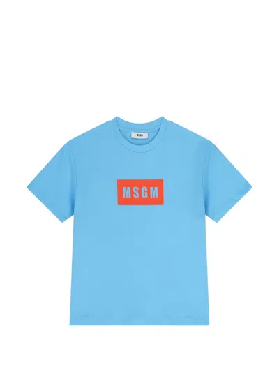 Msgm Kids' Logo-print T-shirt In Blue