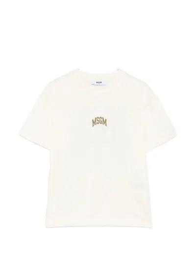 Msgm Kids' Logo-print T-shirt In Neutrals