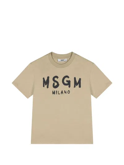 Msgm Kids' Logo-print T-shirt In Neutrals