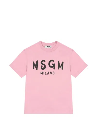 Msgm Kids' Logo-print T-shirt In Pink