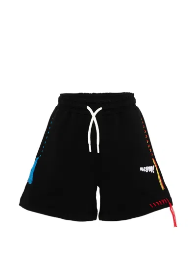 Msgm Logo-print Whipstitch-detail Shorts In Black