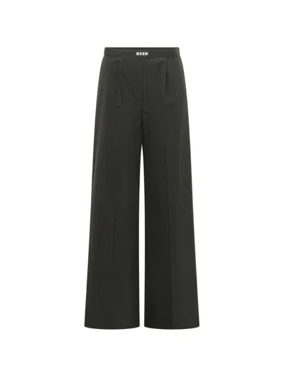 Msgm Logo-print Wide-leg Trousers In Gray