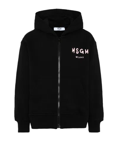 Msgm Logo-print Zip-up Hoodie In Black