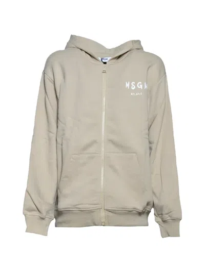 Msgm Kids' Logo-print Zip-up Hoodie In Gray