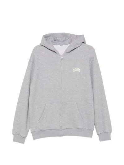 Msgm Kids' Logo-print Zip-up Hoodie In Grey