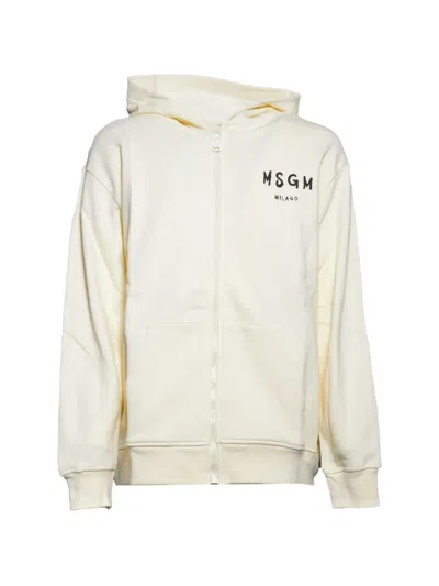 Msgm Kids' Logo-print Zip-up Hoodie In Neutral