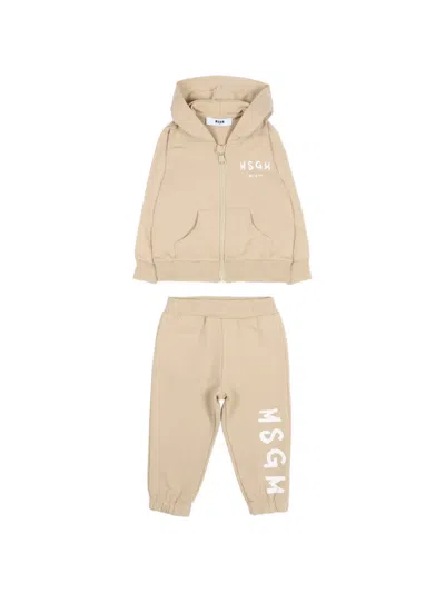 Msgm Babies' Logo-print Zip-up Tracksuit In Neutral