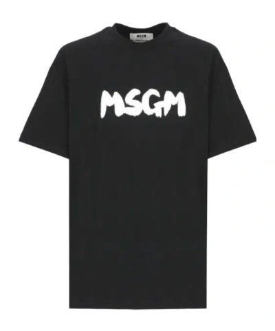 Msgm Logo-printed Crewneck T-shirt In Black