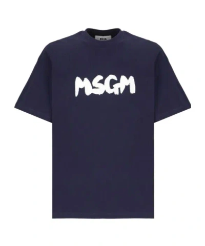 Msgm Logo-printed Crewneck T-shirt In Blue