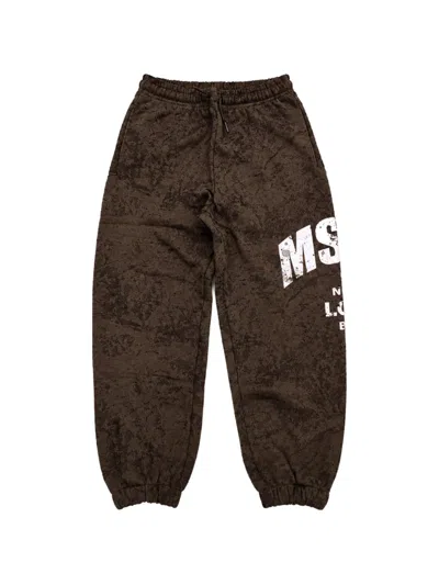 Msgm Kids' Logo-printed Track Pants In Brown
