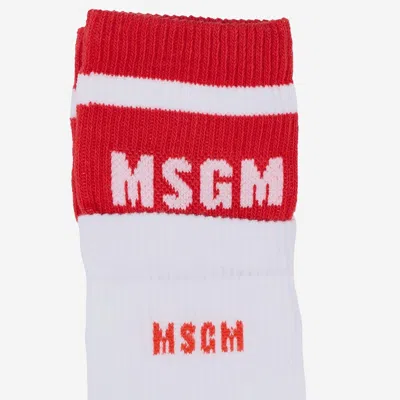 Msgm Logo-striped Cotton Blend Tights In Multi