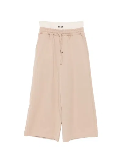 Msgm Kids' Logo-waistband Drawstring Trousers In Neutrals