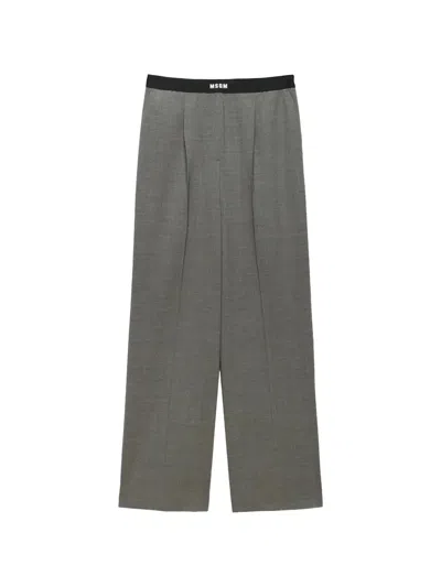 Msgm Logo-waistband Pleated Trousers In Gray