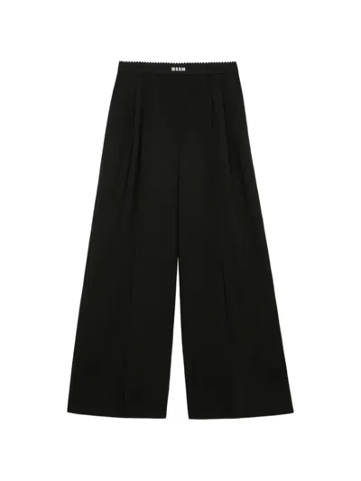 Msgm Logo-waistband Pleated-design Trousers In Black
