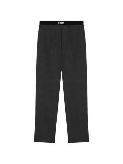 Msgm Logo-waistband Tailored Trousers In Black