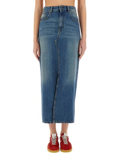 Msgm Long Denim Skirt In Blue