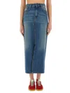 Msgm High-waisted Denim Skirt With Front Slit In Navy