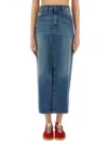 Msgm High-waisted Denim Skirt With Front Slit In Navy