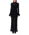 Msgm Floral Printed Long Sleeve Midi Tiered Dress In Multicolor Polyester In Black