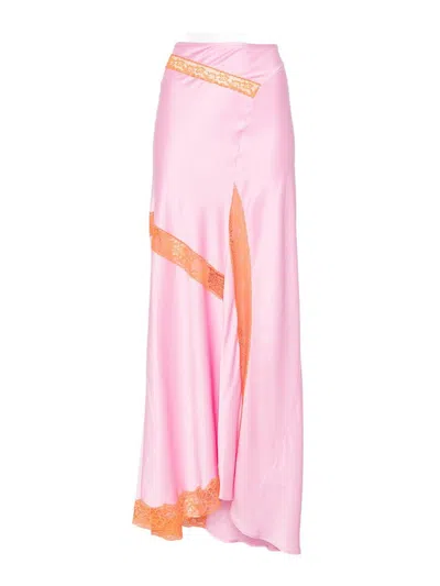Msgm Lace Slit Skirt In Pink