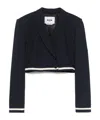 Msgm Wool Jacket With Contrast Trim And Shoulder Pads In Black
