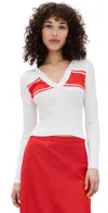 Msgm Stripe-detail Polo Top In White/red