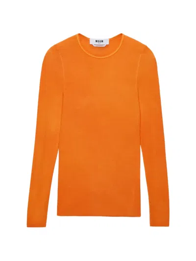 Msgm Long-sleeve Crew Neck Top In Orange