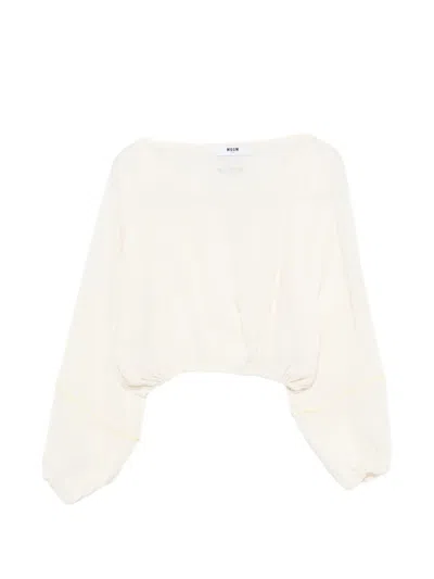 Msgm Kids' Long-sleeve Crop Top In Neutral