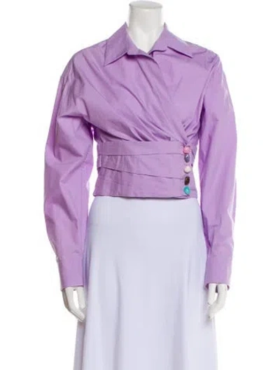 Pre-owned Msgm Long Sleeve Crop Top In Purple